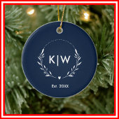 Marine blauw en wit | Monogram moderne Initialen Keramisch Ornament