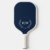 Marine blauw en wit | Monogram moderne Initialen Pickleball Paddle (Achterkant)