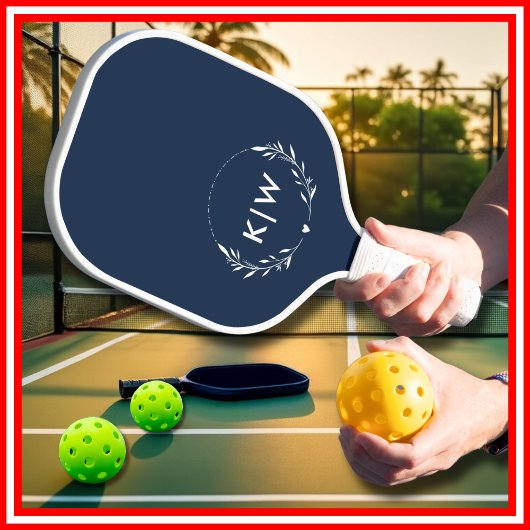 Marine blauw en wit | Monogram moderne Initialen Pickleball Paddle