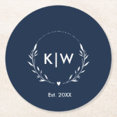 Marine blauw en wit | Monogram moderne Initialen Ronde Kartonnen Onderzetter (Voorkant)