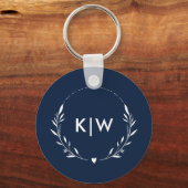 Marine blauw en wit | Monogram moderne Initialen Sleutelhanger (Voorkant)