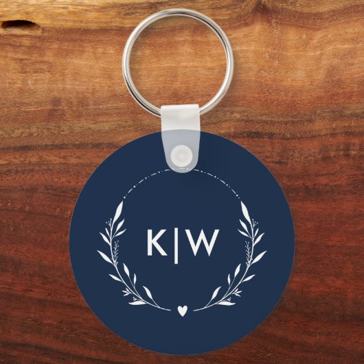 Marine blauw en wit | Monogram moderne Initialen Sleutelhanger (Voorkant)