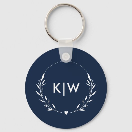 Marine blauw en wit | Monogram moderne Initialen Sleutelhanger (Achterkant)