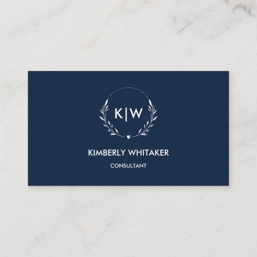 Marine blauw en wit | Monogram moderne Initialen Visitekaartje (Achterkant)
