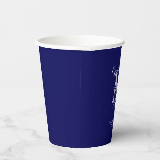Marine Blauw en Wit Monogrammed Graduation Party Papieren Bekers (Rechts)
