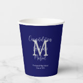 Marine Blauw en Wit Monogrammed Graduation Party Papieren Bekers (Voorkant)