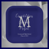 Marine Blauw en Wit Monogrammed Graduation Party Papieren Bordje