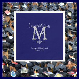 Marine Blauw en Wit Monogrammed Graduation Party Servet