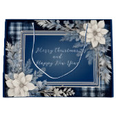 Marine Blauw en Wit Mooie Kerstbloem Groot Cadeauzakje (Voorkant)