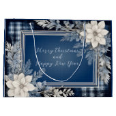 Marine Blauw en Wit Mooie Kerstbloem Groot Cadeauzakje (Achterkant)