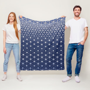 Marine Blauw en Wit Mozaïek Fleece Deken
