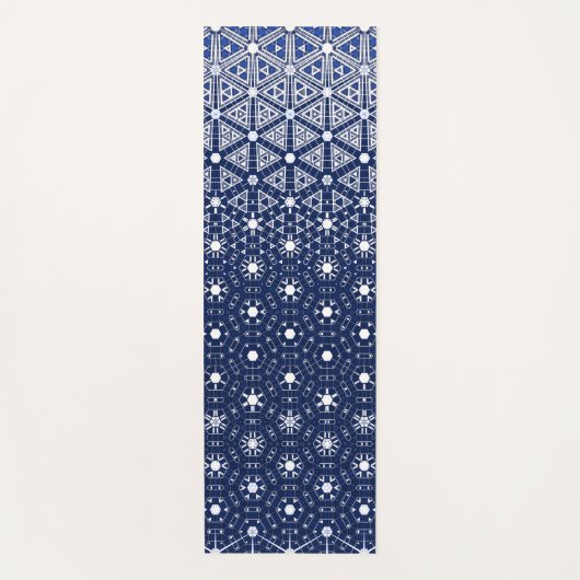 Marine Blauw en Wit Mozaïek Yogamat (Voorkant)