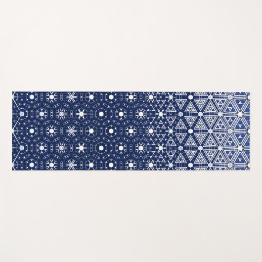 Marine Blauw en Wit Mozaïek Yogamat (Voorkant (horizontaal))