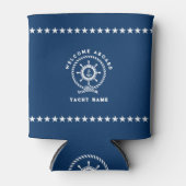 Marine blauw en wit nautische boot wiel touw knoop blikjeskoeler (Voorkant)