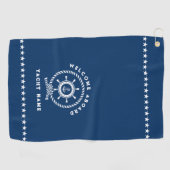 Marine blauw en wit nautische boot wiel touw knoop golfhanddoek (Horizontaal)