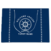 Marine blauw en wit nautische boot wiel touw knoop groot cadeauzakje (Voorkant)