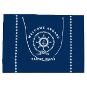 Marine blauw en wit nautische boot wiel touw knoop groot cadeauzakje (Achterkant)