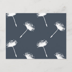 Marine Blauw en Wit Paardebloem Bloemen Briefkaart