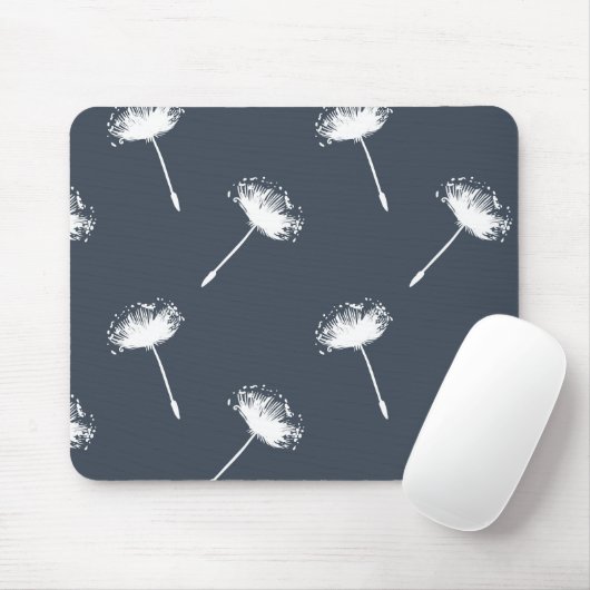 Marine Blauw en Wit Paardebloem Bloemen Muismat (Met muis)