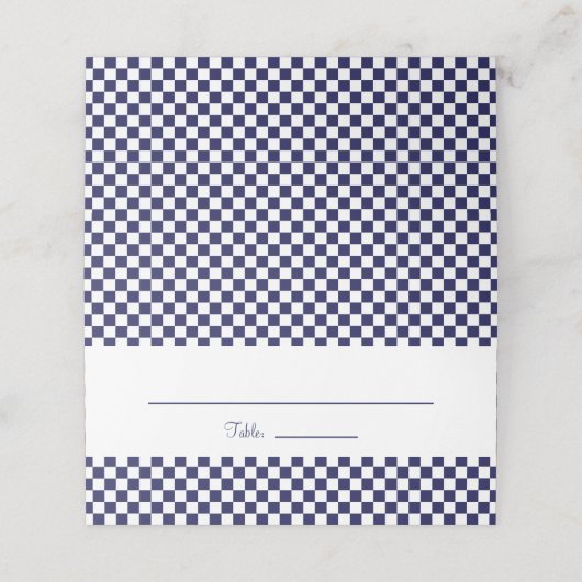 Marine Blauw en Wit Petite Checkerboard Plaatskaartje (Buitenkant ongevouwen)