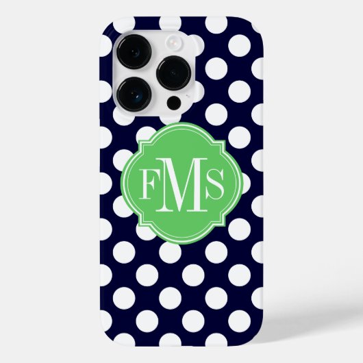 Marine Blauw en Wit Polka Dot Patroon Monogram Case-Mate iPhone Case (Achterkant)