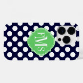 Marine Blauw en Wit Polka Dot Patroon Monogram Case-Mate iPhone Case (Achterkant (horizontaal))