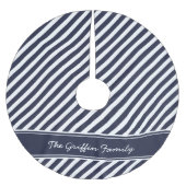 Marine Blauw en Wit Preppy Stripes Monogram Kerstboom Rok (Voorkant)