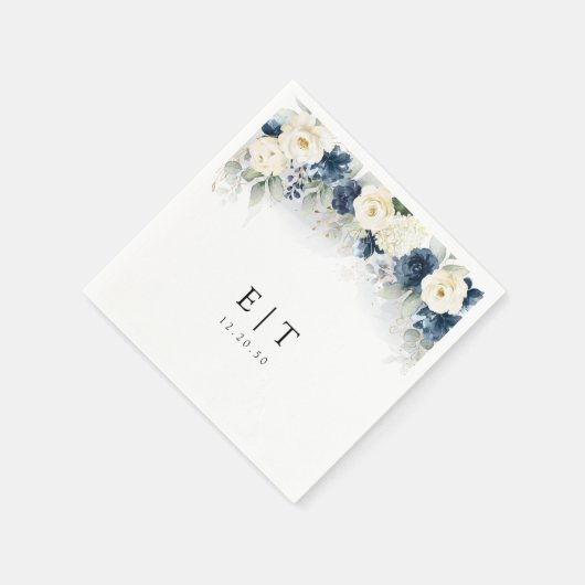 Marine Blauw en Wit Rozen Bruiloft Servetten (Hoek)