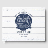 Marine Blauw en Wit Rustiek Wood Lake House Famili Gastenboek (Voorkant)