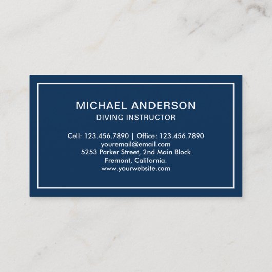 Marine Blauw en Wit Scuba Duikinstructeur Visitekaartje (Achterkant)