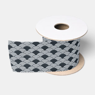 Marine blauw en wit Seigaiha golven patroon Satijnen Lint