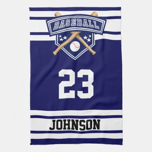 Marine blauw en wit sport honkbal theedoek (Verticaal)