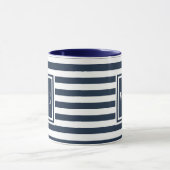 Marine Blauw en Wit Streep Monogram Mok (Midden)