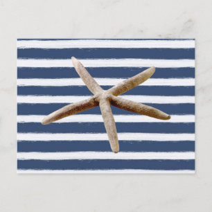 Marine Blauw en Wit Strepen Zeester Briefkaart