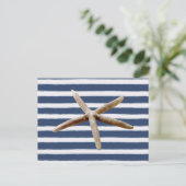 Marine Blauw en Wit Strepen Zeester Briefkaart (Staand voorkant)