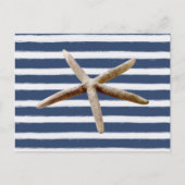 Marine Blauw en Wit Strepen Zeester Briefkaart (Voorkant)