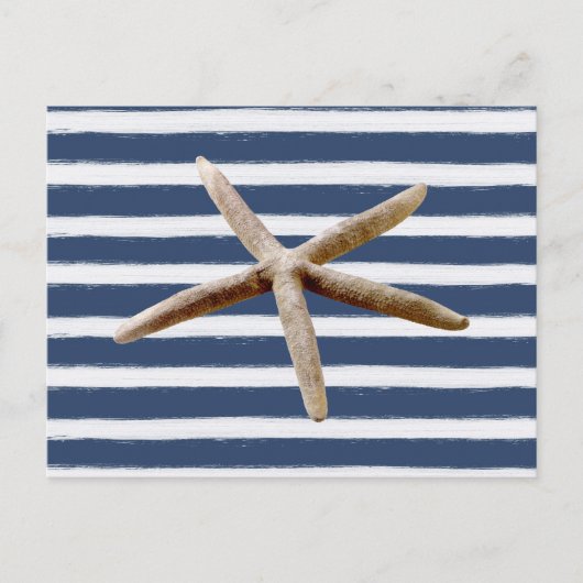 Marine Blauw en Wit Strepen Zeester Briefkaart (Voorkant)