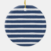 Marine Blauw en Wit Strepen Zeester Keramisch Ornament (Achterkant)