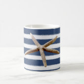 Marine Blauw en Wit Strepen Zeester Koffiemok (Center)