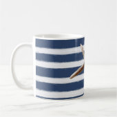 Marine Blauw en Wit Strepen Zeester Koffiemok (Links)
