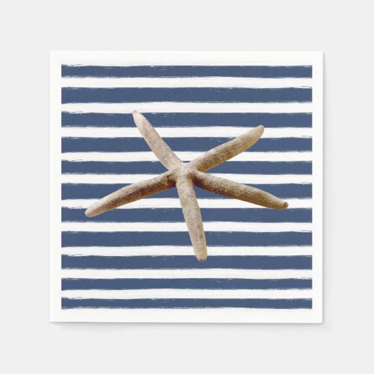 Marine Blauw en Wit Strepen Zeester Servet (Voorkant)