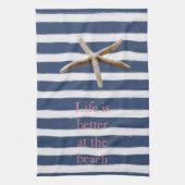 Marine Blauw en Wit Strepen Zeester Theedoek (Verticaal)