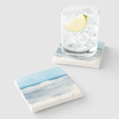 Marine Blauw en Wit Waterverf Beach Surf Stenen Onderzetter (Zijkant)