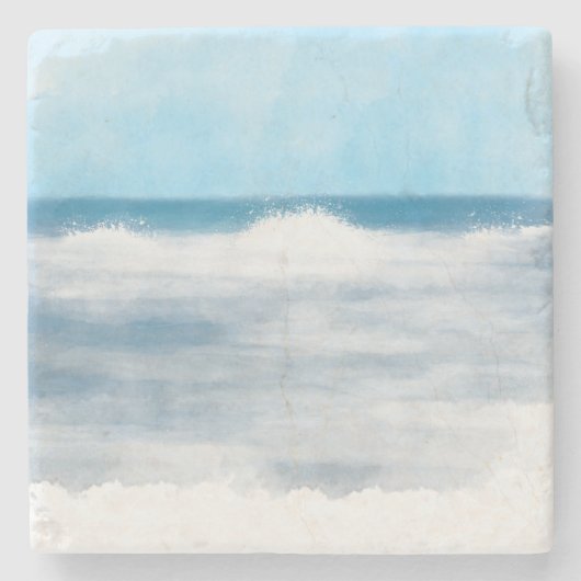 Marine Blauw en Wit Waterverf Beach Surf Stenen Onderzetter (Voorkant)