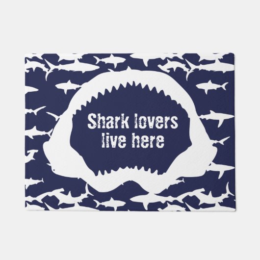 Marine Blauw en Witte Haai Jaws en Tanden Print Deurmat (Voorkant)