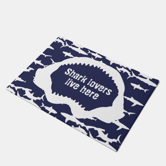 Marine Blauw en Witte Haai Jaws en Tanden Print Deurmat (Schuin)