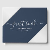 Marine Blauw en Zilver Bruiloft Foto Gastenboek (Voorkant)