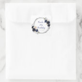 Marine Blauw en Zilver Elegant Bloemen Verjaardags Vierkante Sticker (Tas)