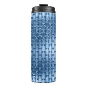 Marine Blauw en Zilver Glitter Zeemeermin Schaal P Thermosbeker (Voorkant)