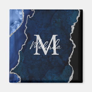 Marine Blauw en Zilver Marmeren Agaat Magneet